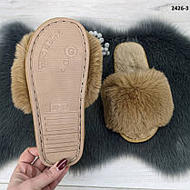 Тапочки жіночі хутряні, хутро штучний песець коричневы 2426_5, фото 5