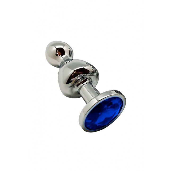 Анальна втулка із кристалом Wooomy Lollypop Double Ball Metal Plug Blue S