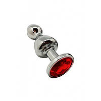 Пробка анальна срібляста Wooomy Lollypop Double Ball Metal Plug Red S