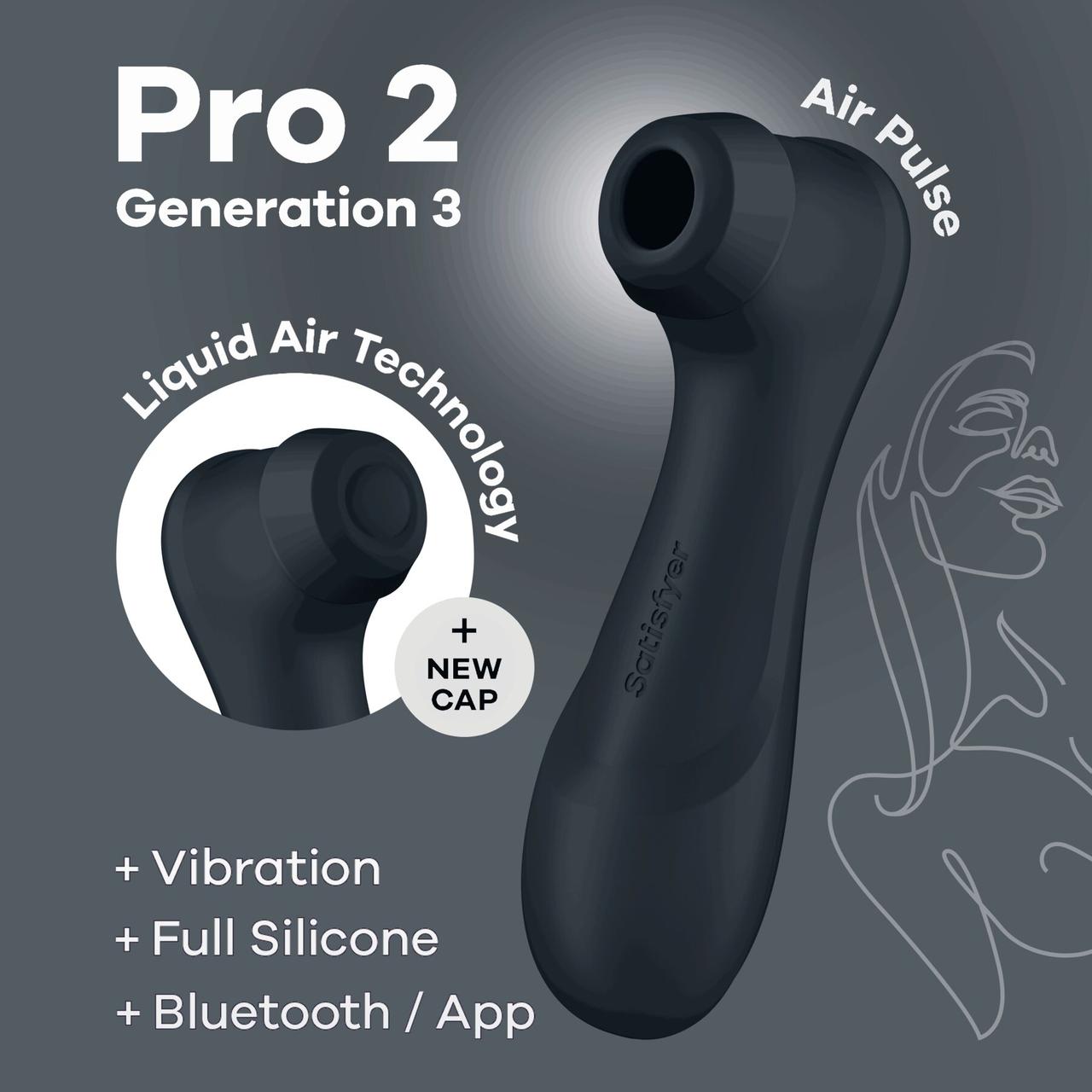 Вакуумний кліторальний стимулятор зі смарт-керуванням Satisfyer Pro 2 Generation 3 Liquid Air Dark Grey