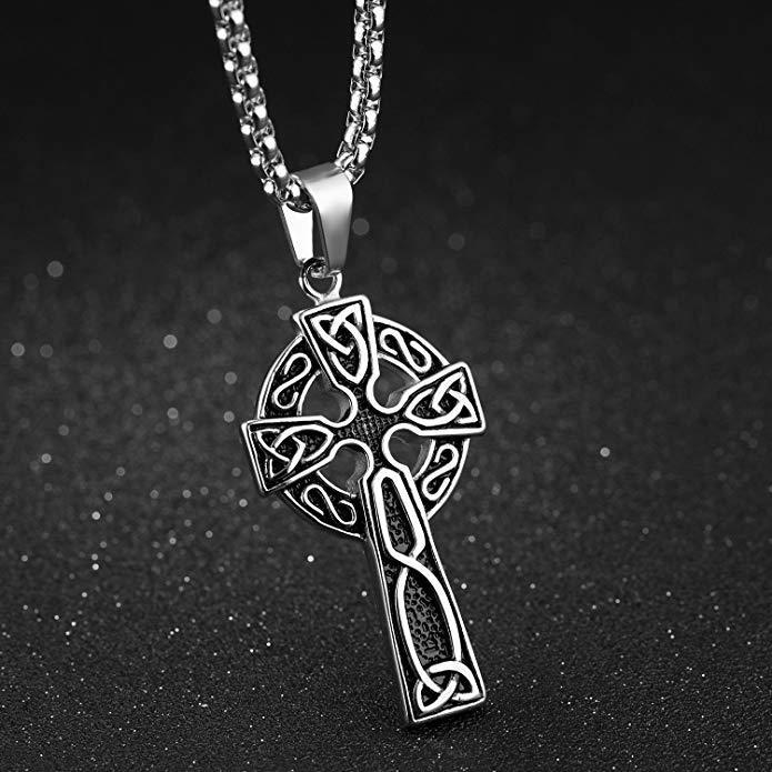 Кулон на цепочке стальной древний кельтский крест оберег - мистическими древними знаками защиты - фото 3 - id-p1962582580