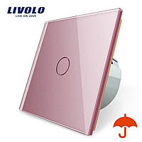 Сенсорный выключатель с защитой от брызг Livolo розовый стекло (VL-C701IP-17)