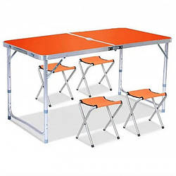 Стіл-валіза складна для пікніка Folding Table алюмінієвий з чотирма стільцями, Помаранчевий
