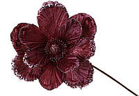 Декоративный цветок Камелия 24см на клипсе, длина ножки 50см, цвет - малиновый