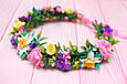 Вінок для волосся / віночок на голову з квітами жовто-рожево-фіолетовий 385, фото 3