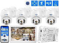 POE Комплект видеонаблюдения на 4 Поворотные IP камеры Hiseeu 4Мп с монитором