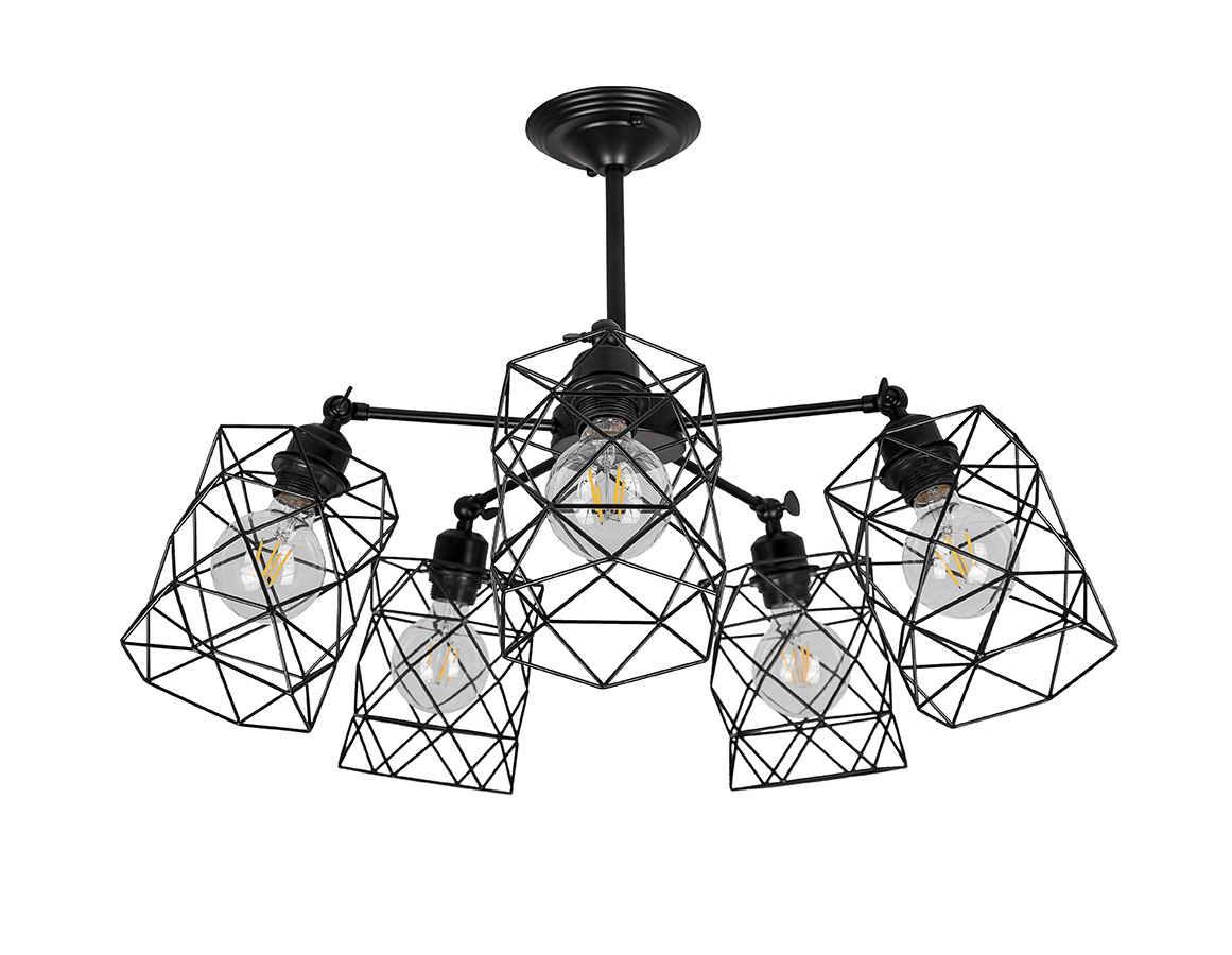 Люстра стельова лофт із регульованими плафономи Levistella 752F105-5 BK