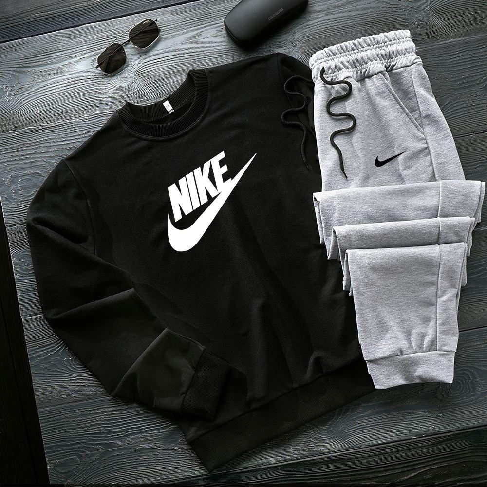 Спортивний костюм Nike чоловіча весна осінь чорний-сірий комплект чоловічий кофта штани трикотажний найк