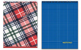 Блокнот А4 50 арк спіраль верх клітинка картон Асорті