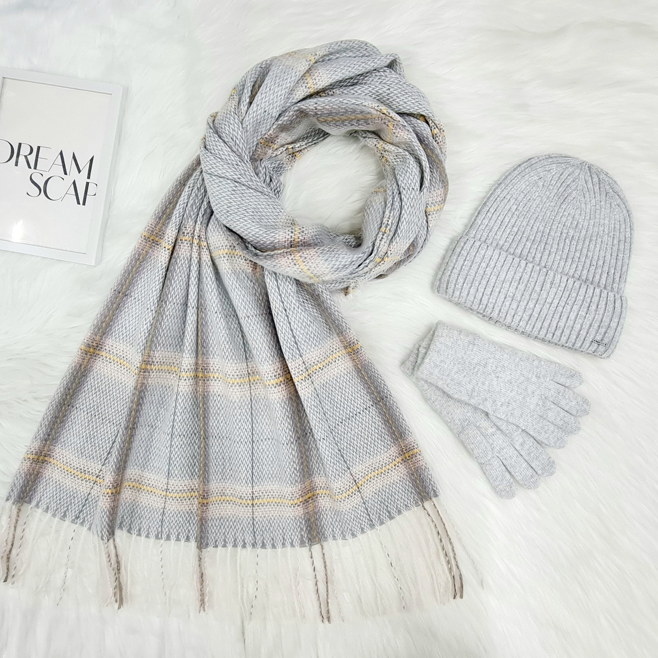 Комплект жіночий зимовий ангора з вовною на флісі (шапка+шарф+рукавички) ODYSSEY 56-58 см сірий 12790 - 8091  - 4001, фото 1