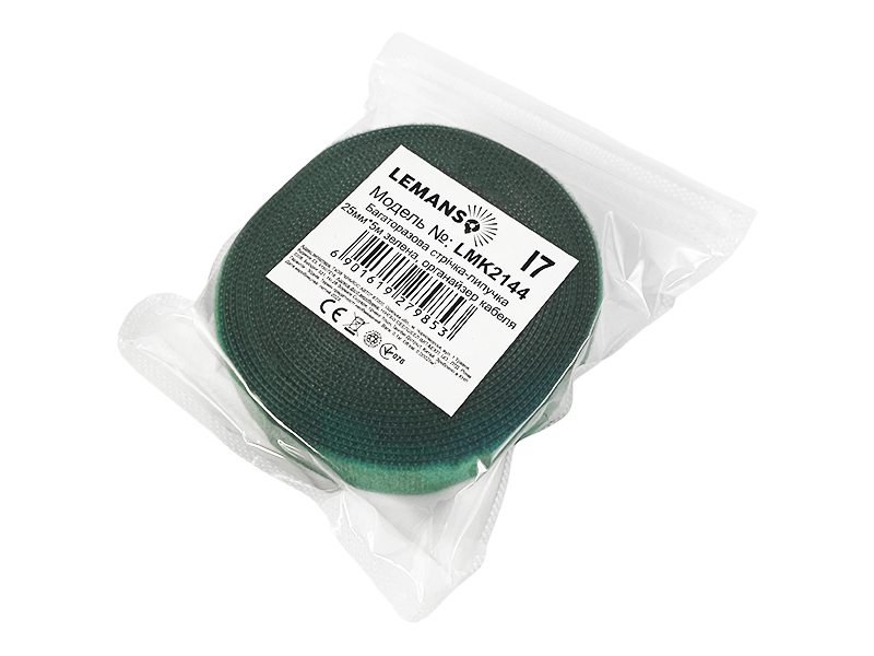 Органайзер для кабелю Lemanso LMK2144 багаторазова стрічка липучка 25 мм х 5 м Зелений