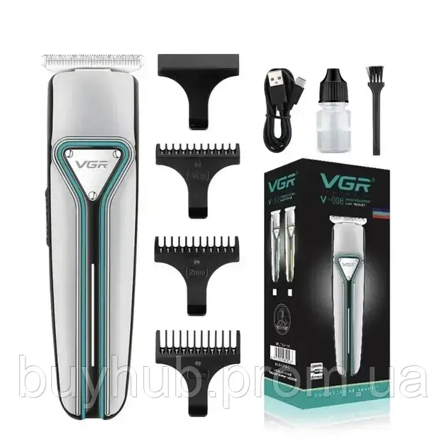 Профессиональная аккумуляторная бритва для стрижки волос и бороды VGR V-008 с тремя съемными насадками - фото 5 - id-p1962723742