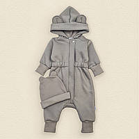 Теплый комбинезон тринитка с шапочкой Gray olive