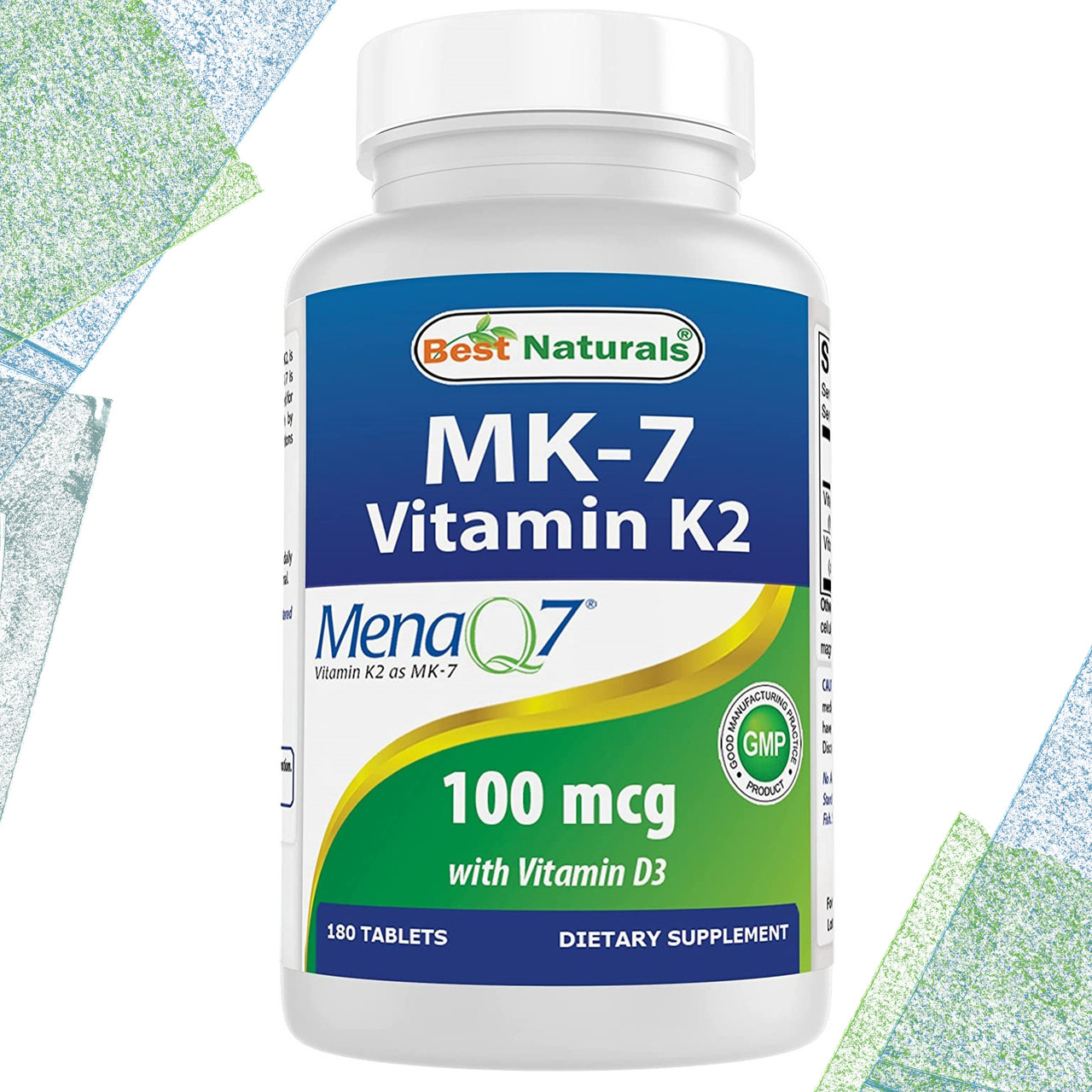 К2+MK-7+Д3 Best Naturals MK-7 Vitamin K2 100 мкг with Vitamin D3 180 таблеток, фото 1
