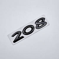Эмблема надпись 208, Peugeot (металл, чёрный, глянец)