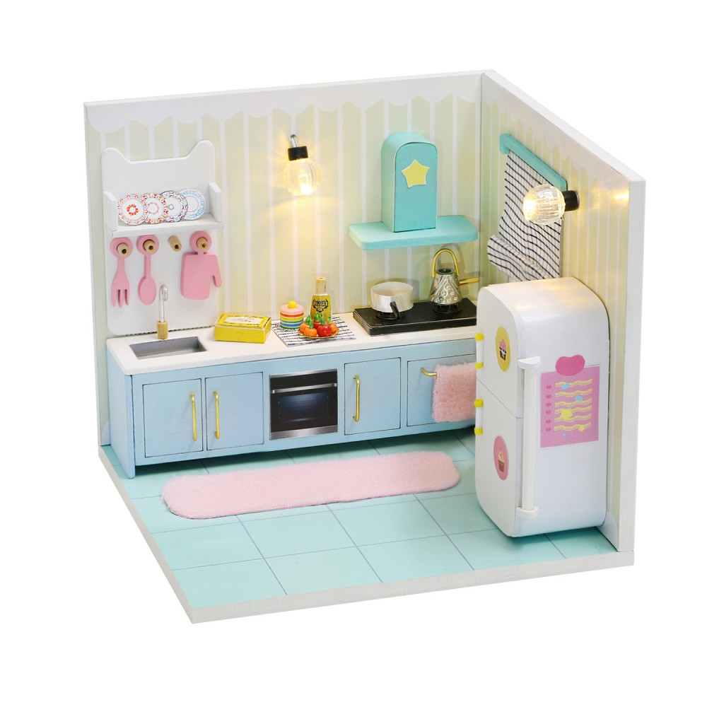 Ляльковий 3D будиночок конструктор DIY House Румбокс Happy Kitchen Hongda Craft S2007 + захисний купол