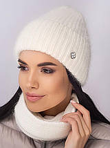 Жіночий комплект шапка та снуд ангоровий з флісовою підкладкою теплий в'язаний осінь зима універсальний розмір, фото 3