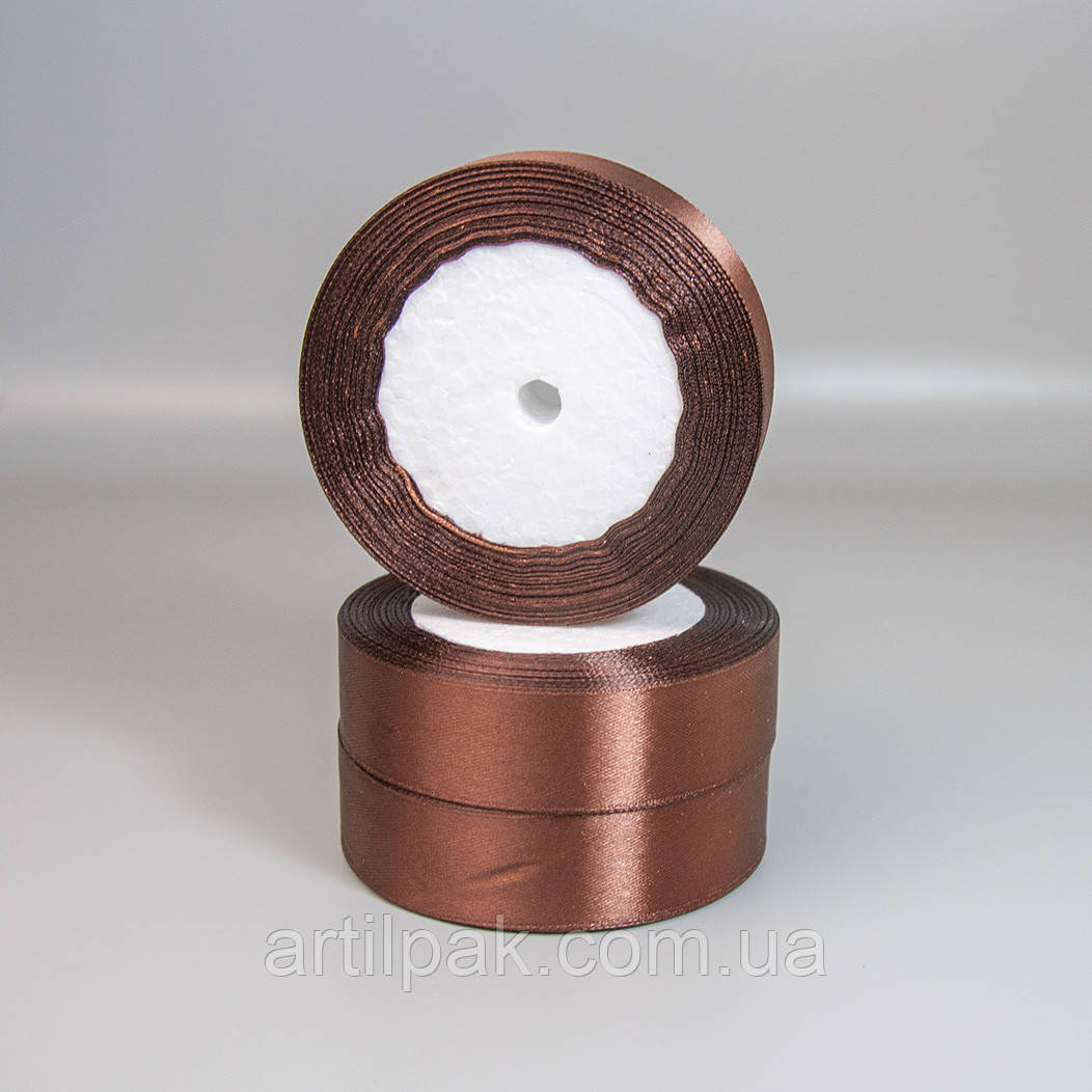 Стрічка атласна Шоколад, 2,5 см, 23 метра, фото 1