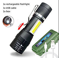 Ліхтарик акумуляторний XP-G Q5 тактичний ручний з лінзою, 3 режими + кабель + кейс фанар кемпінговий