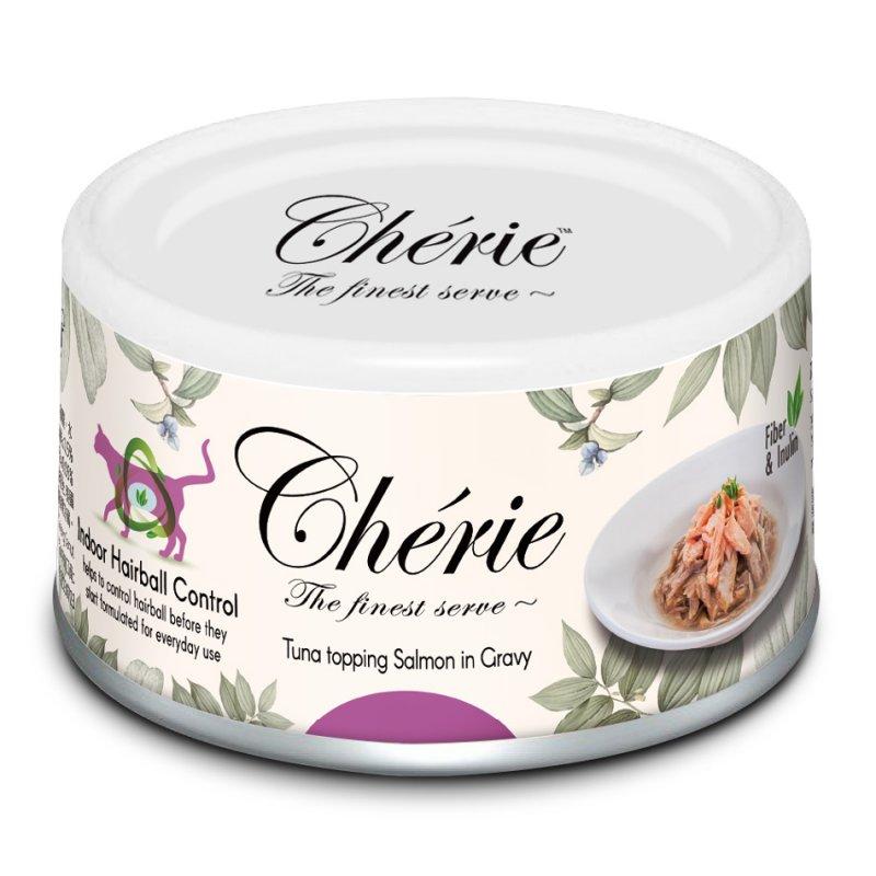 Вологий корм Cherie Hairball Control для котів (шматочки) для запобігання утворення шерстяних грудочок з тунцем і лососем, 80 г