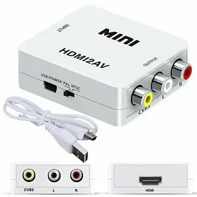 Конвертер HDMI to AV (RCA) \ av 001, перехідник, перетворювач підходить для ноутбука та телебачення Білого кольору для перетворенн