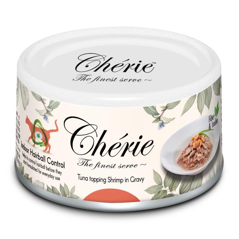 Вологий корм Cherie Hairball Control для котів (шматочки) для запобігання утворення шерстяних грудочок з тунцем і криветками, 80 г