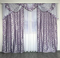Готовые шторы с ламбрекеном на карниз 3 метра фиолетового цвета в спальню, гостинную