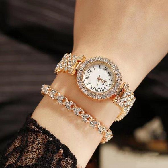 Подарунок для жінки, Годинник жіночий браслет Аксесуар на руку для жінки Кварцовий Класичний годинник Золотистий