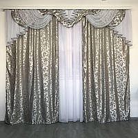 Готовые шторы с ламбрекеном на карниз 3 метра серого цвета в спальню, гостинную