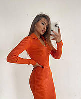 Сукня вязана з рукавами помаранчевого кольору, Розмір XS -S