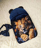 Конверт спальник + комбінезон з 3D принтом Лев для новонароджених, синій, фото 3
