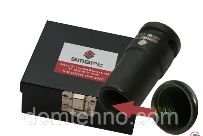 Набір головок для пошкоджених, оброблених болтів і колісних гайок SMART 1/2"" (17, 18,5, 20, 21,5) CR-MO, фото 1