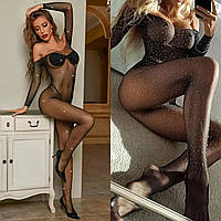 Эротическое белье со стразами Бодистокинг Комбинезон без доступа Сетчатый комбинезон