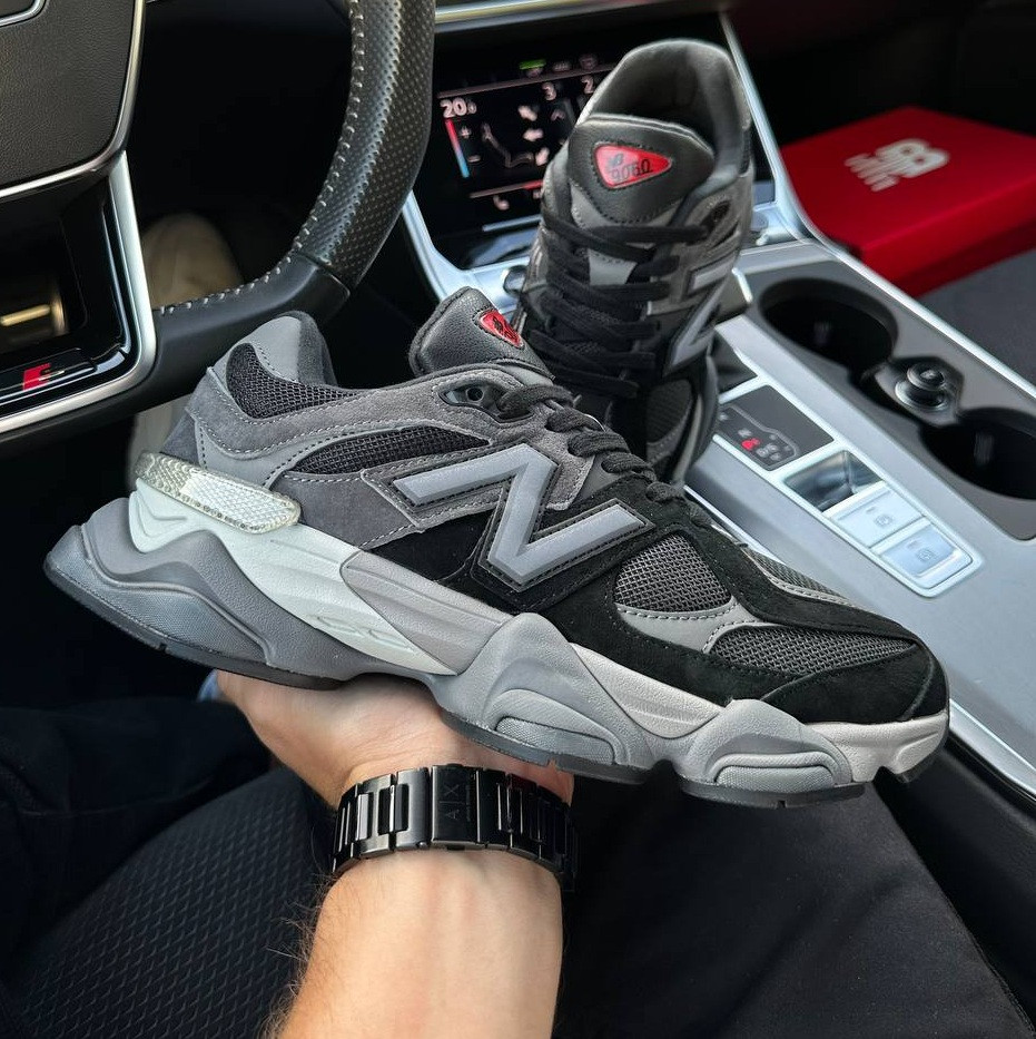 Чоловічі кросівки New Balance 9060 Black Castlerock Gray весна-осінь замша демісезонні. Живе фото, фото 1