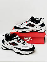 Кожаные мужские кроссовки Nike M2K Tekno, демисезонные кроссовки Найк М2К Текно, мужские черно белые кроссовки