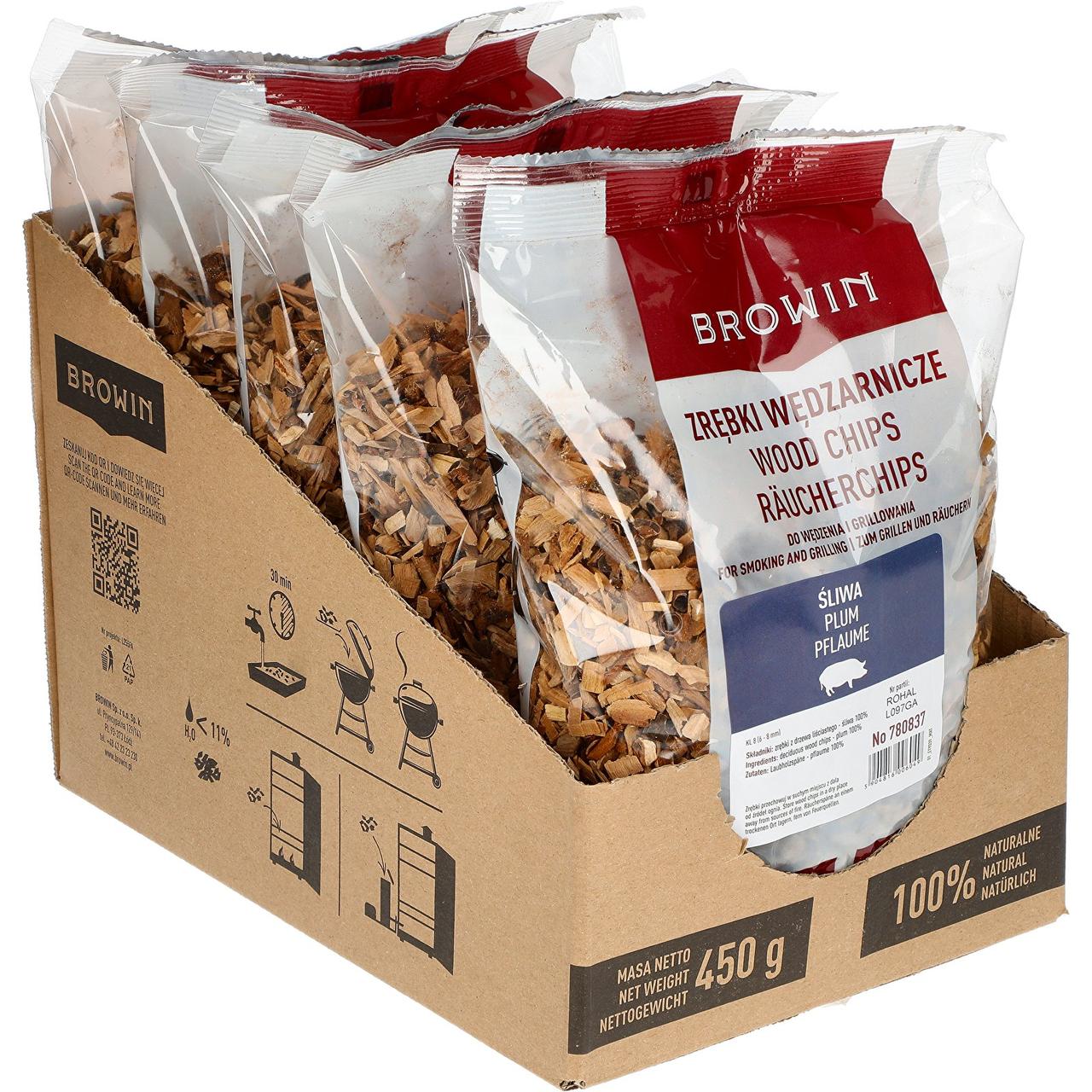 Тріска для копчення Browin Слива — 450 г, середня фракція 6–8 мм, 8 клас, для риби, м’яса, гриля, фото 1