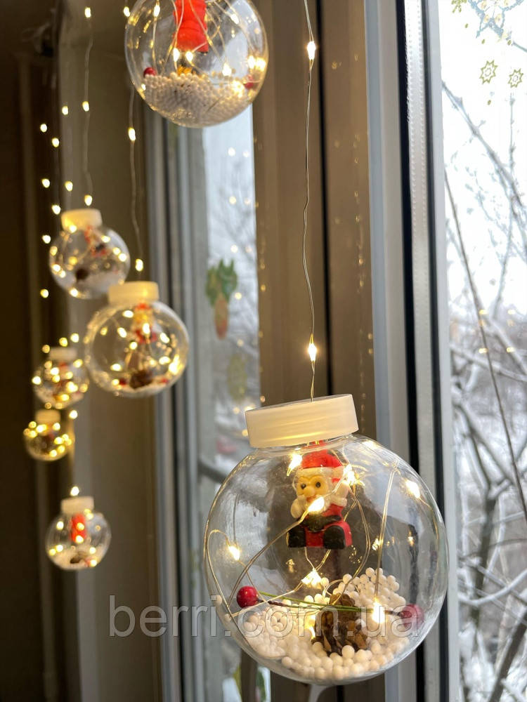 Гирлянды-шарики, Новогодняя гирлянда штора, Гирлянды на окна, Светодиодная гирлянда белая, 10 шт 3м*0.8м - фото 9 - id-p1963121695