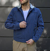Мужская стильная коттоновая куртка со съемным капюшоном , синяя