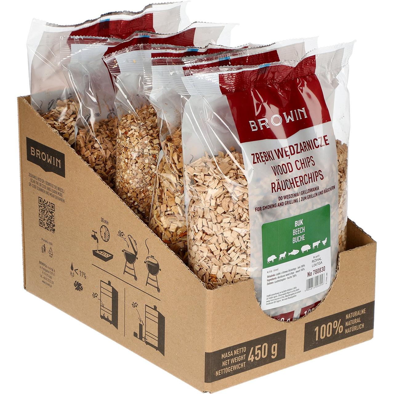 Тріска для копчення / гриля Browin — 450 г, 8 клас, бук, фракція 6–8 мм, менше 11% вологи