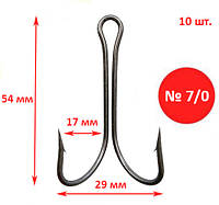 Крючок двойной №7/0, Корея, 10 шт. Рыболовный двойник.