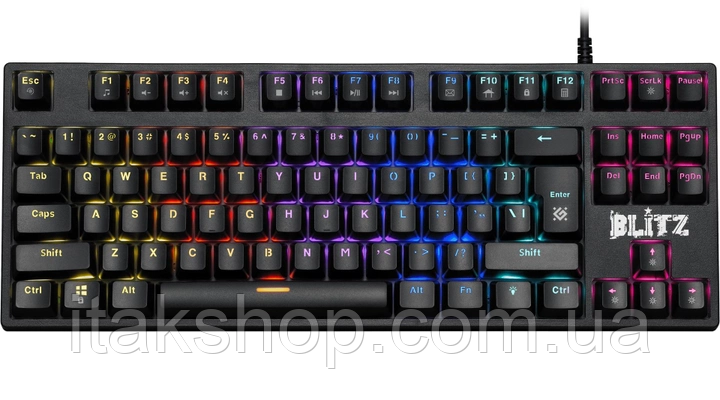 Клавіатура провідна Defender Blitz GK-240L EN Rainbow RGB-підсвічування (Чорний)