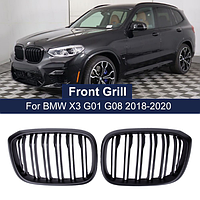 Решетка ноздри радиатора BMW (БМВ) X3 X4 series G01 G08 G02 (2018-2023) - Черный мат 2 ребра (DA-21162)