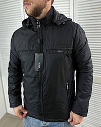 Чоловіча брендова куртка Brioni чорна осінка вітровка з капюшоном