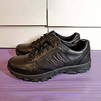 Мужские кожаные кроссовки (натуральная кожа) черные демисезонные, мужская обувь весна осень
