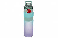 Бутылка для воды пластиковая фиолетовая/салатовая 800мл, спортивная бутылка в школу