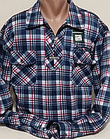 Мужские рубашки фланель с начесом Hetai vd-0108 синяя клетчатая длинный рукав, тёплая мужска рубашка 5XL