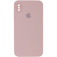 Чохол Silicone Case Square Full Camera Protective (AA) для Apple iPhone XS / X (5.8") (Рожевий / Pink Sand)