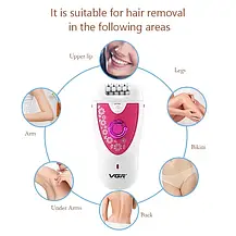 Жіночий епілятор електробритва 2в1 VGR V-722 для обличчя й тіла, акумуляторний епілятор — бритва пінцетний, фото 3