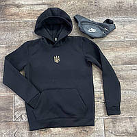 Чоловіче худі оверсайз з чорним принтом Толстовка патріотична з кишенею кенгуру унісекс розміри S -3ХL