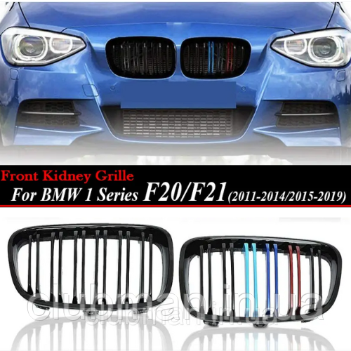 Решітка ноздрі BMW (БМВ) 1 Series F20 F21 (2015-2019) LCI Чорний Глянець 2 ребра
